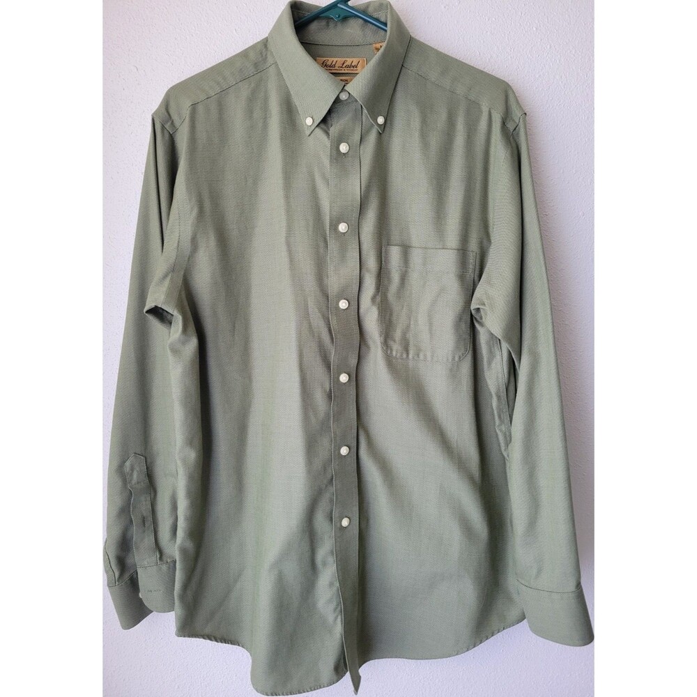 Roundtree & Yorke Gold Label Men’s Medium Sage Green Textured Button Down Shirt